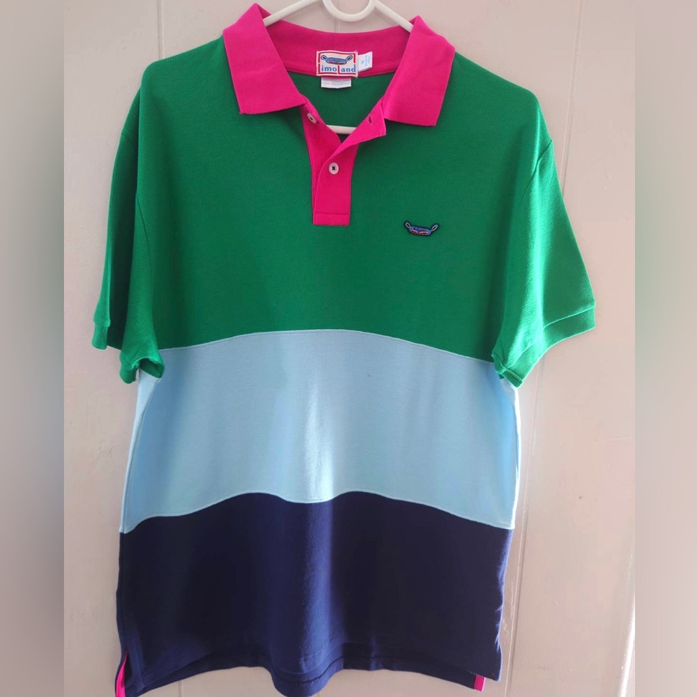 Limo Land Colorblock Polo Shirt Limoland Pima Cotton Blue Pink Green Man’s Sz M